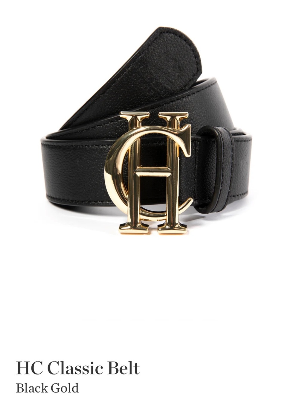 HOLLAND COOPER Monogram Black Leather Belt with Gold Buckle